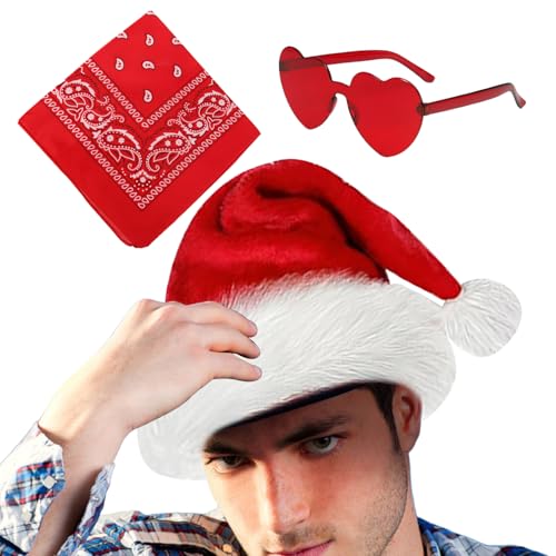 Zestivra Weihnachtsmann-Cowboyhüte Set | Cosplay Westernhut Party Kopfbedeckung | 3 x Cowgirl-Hut Vintage Bandana Herz Brille, verstellbare Weihnachtsfeier, Western-Kostüm-Zubehör Zestivra Weihnachtsmann-Cowboyhüte Set | Cosplay Westernhut Party Kopfbedeckung | 3 x Cowgirl-Hut Vintage Bandana Herz Brille, verstellbare Weihnachtsfeier, Western-Kostüm-Zubehör von Zestivra