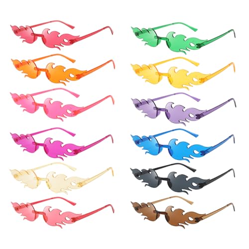 Zeuwets 12 Stuück Partybrillen, Flammen Sonnenbrille, Lustige Partybrille Set, Sonnenbrille Party für Kinder und Erwachsene, Partybrillen Set für Karneval, Geburtstagsfeier, Fasching, 12 Farben von Zeuwets
