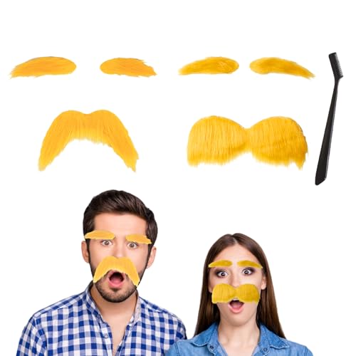 Fake Bart Set, Schnurrbart Zum Ankleben Mit Kamm, Halloween Kostüm Zubehör, Realistische Fake Bärte Und Augenbrauen, 2 Sets Schnurrbart Und 1 Kamm von ZexJpr