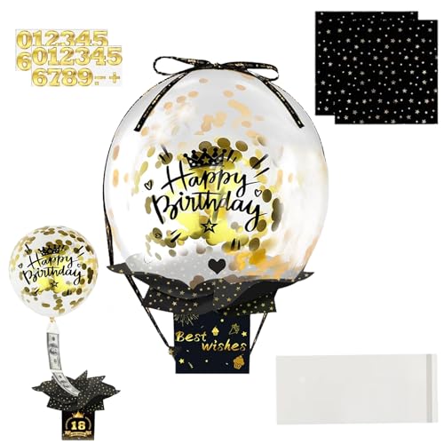 Luftballon Zum Befüllen Mit Geschenken, Geldgeschenke Geburtstag, Geschenkbox Geburtstag Mit Ballons, 2 Happy Birthday Ballons, 36 Transparente Umschläge, 12x12x12 cm von ZexJpr
