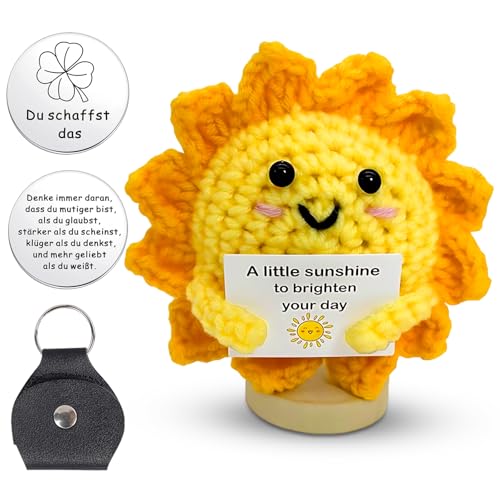 ZexJpr 3 Stück Kleine Geschenke für Frauen, 9x9cm Sonnen-Strickpuppe aus hochwertigen Materialien, Kleeblatt Glücksbringer, Motivationsgeschenk für Freunde, Schüler, Kollegen und Familie von ZexJpr