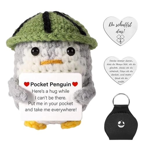 ZexJpr Positive Kartoffel, Glücksbringer Set mit Wassermelonen-Pinguin, Motivationsgeschenk für Freunde und Familie, 3-teiliges Geschenkset mit Herz-Münze und Lederetui von ZexJpr