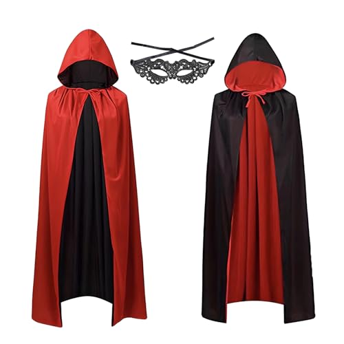 ZexJpr Umhang, 140cm cloak, Vampir Halloween Kostüm mit maske, 2-teiliges Set für Erwachsene und Jugendliche, vielseitig für Rollenspiele und dunkle Themenpartys von ZexJpr