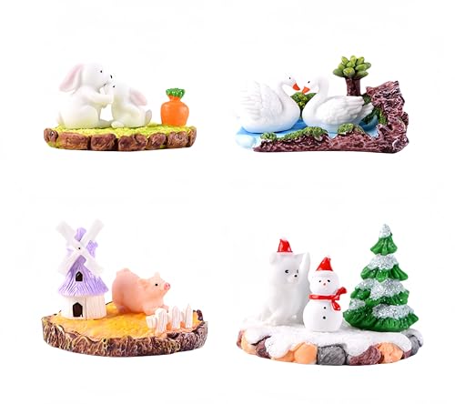 4er-Pack Mini-Figuren In Form Von Ferkeln, Kaninchen, Schwanen Und Schneemännern, Saisonale DIY-Landschaftsdekorationen 4er-Pack Mini-Figuren In Form Von Ferkeln, Kaninchen, Schwanen Und Schneemännern, Saisonale DIY-Landschaftsdekorationen von Zeyeo