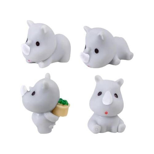 4er-Pack Nashornfiguren Aus Kunstharz, DIY-Garten- Und Desktop-Landschaftsdekoration von Zeyeo