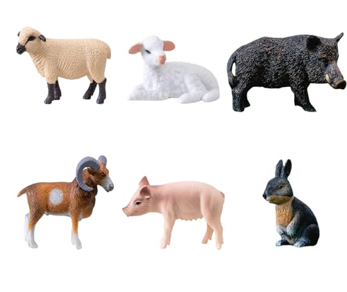 6er-Pack Miniatur-Tierstatuen (Wildschwein, Schaf, Ferkel, Kaninchen, Antilope), Garten- Und Landschaftsornamente von Zeyeo