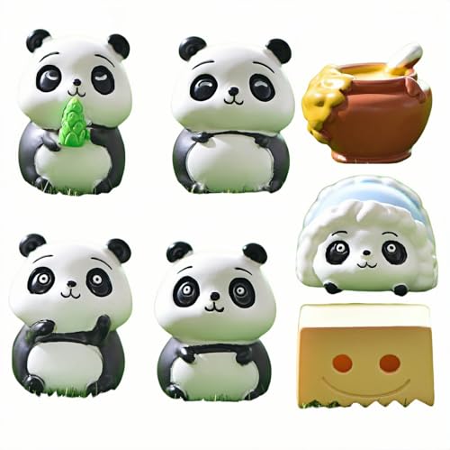 7er-Pack Mini-Statuen Des Roten Pandas, Bambus Fressendes Design, DIY-Garten-Topfdekoration Für Die Landschaftsgestaltung von Zeyeo