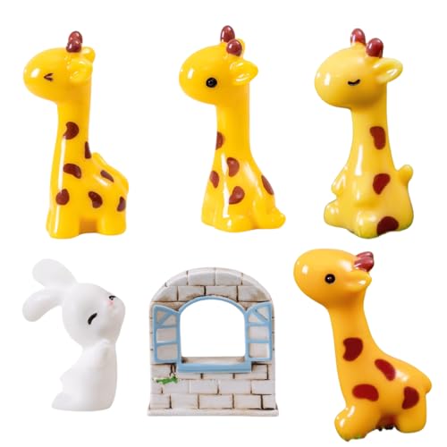7er-Pack Süße Giraffen-Kaninchen-Figuren, DIY-Garten-Topfdekor, Mini-Desktop-Ornamente von Zeyeo