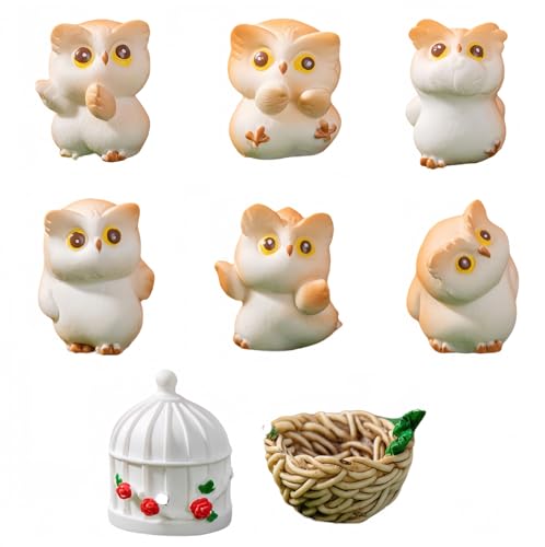 8er-Pack Süße Eulenfiguren, Mini-Garten-Topfdekor, Kleine Desktop-Landschaftsornamente 8er-Pack Süße Eulenfiguren, Mini-Garten-Topfdekor, Kleine Desktop-Landschaftsornamente von Zeyeo