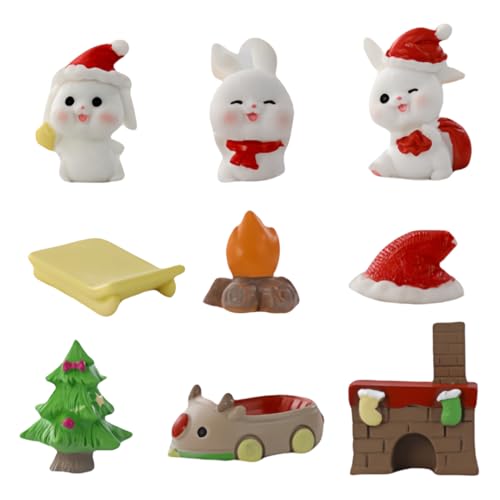 9er-Pack Weihnachts-Schlittenhasen-Minifiguren, Gartendekoration Für Den Schreibtisch von Zeyeo
