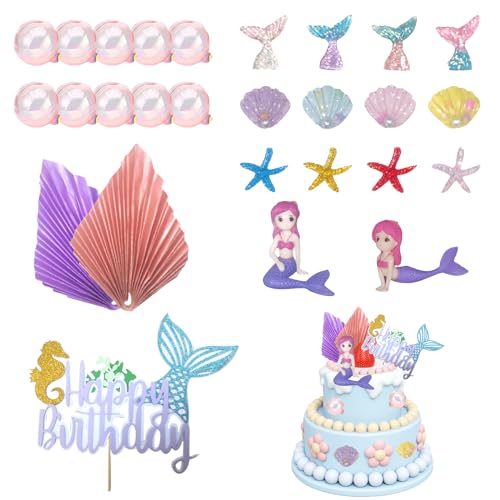 Zfseyuh Meerjungfrau Tortendeko 27 Stück - Geburtstag Deko Kuchen Cake Topper für Kindergeburtstag, Mädchengeburtstag, Taufe Tortenaufleger von Zfseyuh