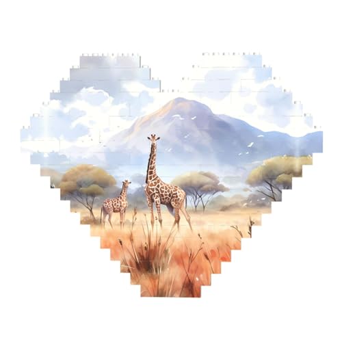 Afrikanische Savanne Giraffe Druck Baustein Block Puzzle - Herzförmige Bilderpuzzles Holzbild Puzzle von ZhRiYan