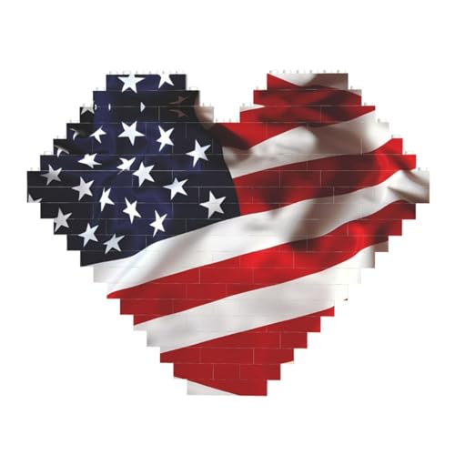 American Flag Print Building Brick Block Puzzle - Heart Shaped Picture Puzzles, Wooden Picture Jigsaw Puzzles von ZhRiYan