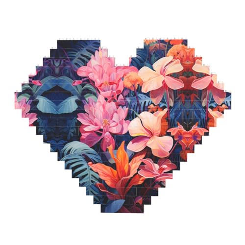 Bunte tropische Pflanzenblätter, Baustein-Puzzle – Herzförmiges Bildpuzzle, Holzbilder-Puzzles Bunte tropische Pflanzenblätter, Baustein-Puzzle – Herzförmiges Bildpuzzle, Holzbilder-Puzzles von ZhRiYan