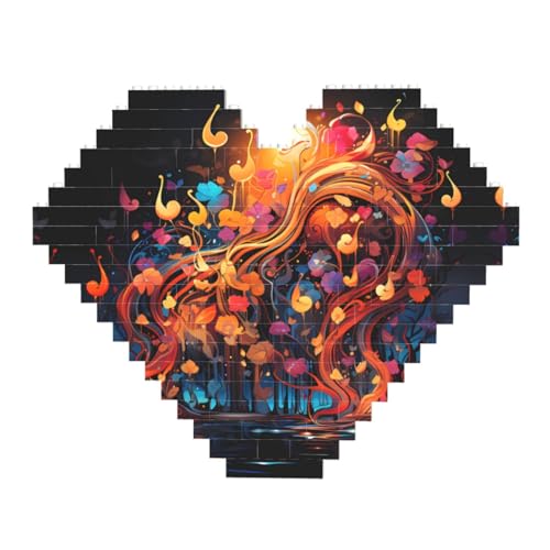 Buntes Musiknoten-Druck-Baustein-Puzzle – Herzförmige Bildpuzzles, Holzbilder-Puzzles von ZhRiYan
