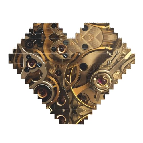 Cooles Steampunk-Zahnrad-Druck-Baustein-Puzzle – Herzförmige Bilderpuzzles, Holzbilder-Puzzles von ZhRiYan