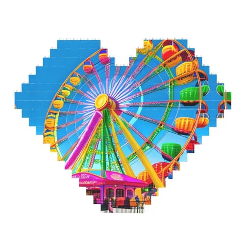 Corlorful Park Print Building Brick Block Puzzle - Heart Shaped Picture Puzzles, Wooden Picture Jigsaw Puzzles von ZhRiYan