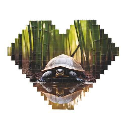 Cute Turtle Print Building Brick Block Puzzle - Heart Shaped Picture Puzzles, Wooden Picture Jigsaw Puzzles von ZhRiYan