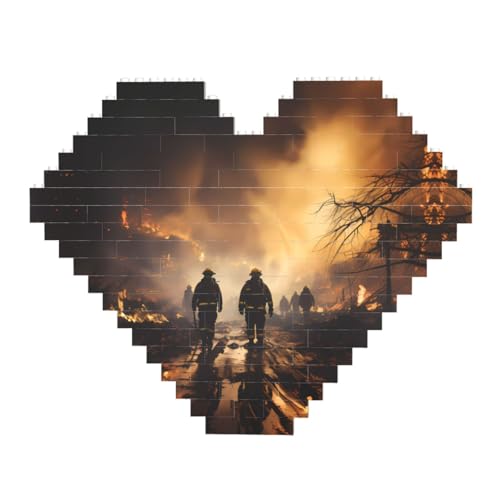 Feuerwehrleute bekämpfen Feuer Druck Baustein Block Puzzle - Herzförmige Bildpuzzles Holzbild Puzzle von ZhRiYan