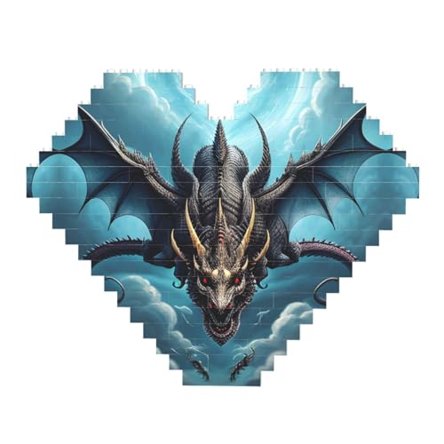 Flying Dragon Print Building Brick Block Puzzle - Heart Shaped Picture Puzzles, Wooden Picture Jigsaw Puzzles von ZhRiYan
