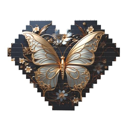 Gold Weiß Schmetterlinge Druck Baustein Block Puzzle - Herzförmige Bilderpuzzles Holzbild Puzzle Gold Weiß Schmetterlinge Druck Baustein Block Puzzle - Herzförmige Bilderpuzzles Holzbild Puzzle von ZhRiYan