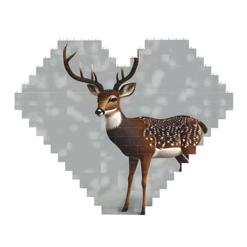 Graue Pflaume Hirsch Druck Baustein Block Puzzle - Herzförmige Bildpuzzles Holzbild Puzzle von ZhRiYan