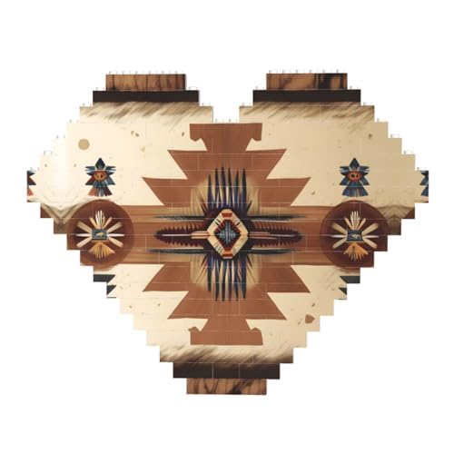 Indianer-Muster Druck Baustein-Puzzle – Herzförmige Bildpuzzles, Holzbilder-Puzzles von ZhRiYan