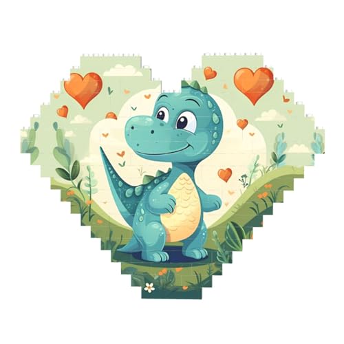 Kleiner Dinosaurier in grünem Gras Druck Baustein Block Puzzle - Herzförmige Bildpuzzles Holzbild Puzzle von ZhRiYan