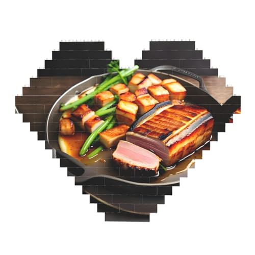 Köstliches Grillfleisch-Druck-Baustein-Puzzle – Herzförmige Bildpuzzles, Holzbilder-Puzzles von ZhRiYan