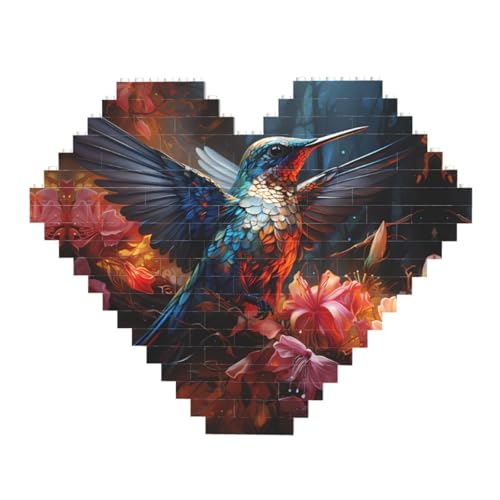 Kolibri-Druck-Baustein-Puzzle – Herzförmige Bildpuzzles, Holzbilder-Puzzles von ZhRiYan