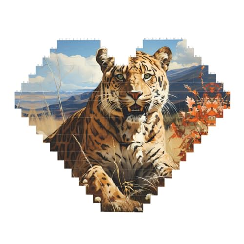 Leopard auf der Suche nach Beute Druck Baustein Block Puzzle - Herzförmige Bildpuzzles Holzbild Puzzle von ZhRiYan