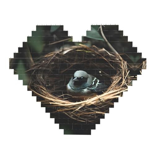 Little Bird Nest Print Building Brick Block Puzzle - Heart Shaped Picture Puzzles, Wooden Picture Jigsaw Puzzles von ZhRiYan