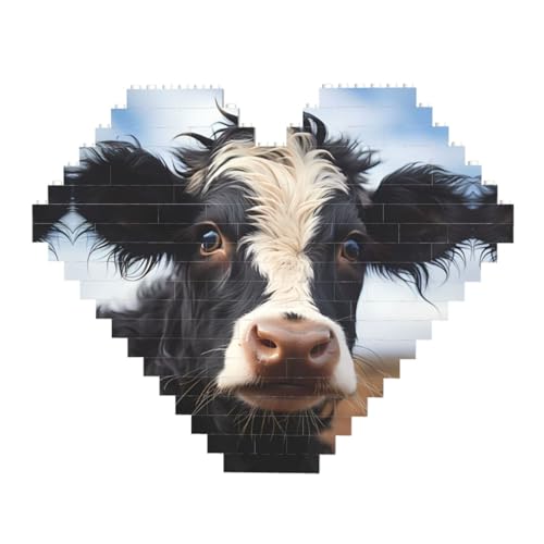 Niedliches Kuh-Druck-Baustein-Puzzle – Herzförmige Bildpuzzles, Holzbilder-Puzzles von ZhRiYan