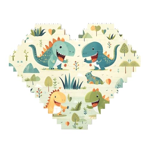 Niedliches kleines Baby-Dinosaurier-Druck-Baustein-Puzzle – Herzförmige Bildpuzzles, Holzbilder-Puzzles von ZhRiYan