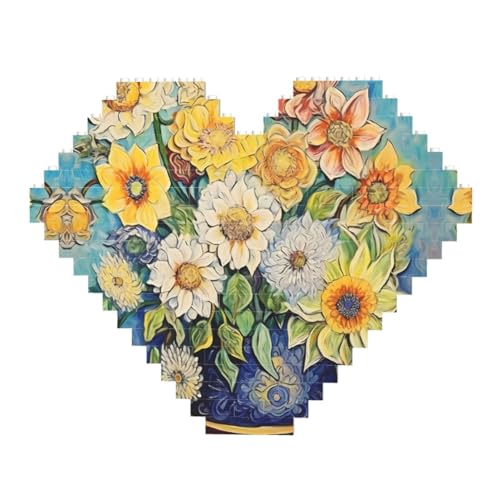 Öl auf Leinwand Blumen Druck Baustein Block Puzzle - Herzförmige Bildpuzzles Holzbild Puzzle von ZhRiYan