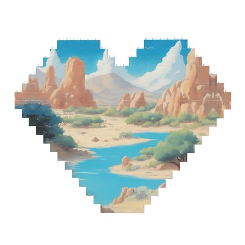 Oase in der Wüste Druck Baustein-Puzzle - Herzförmige Bilderpuzzles, Holzbilder-Puzzles von ZhRiYan