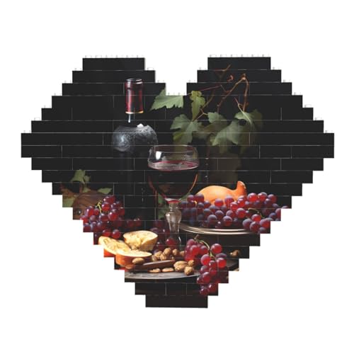 Obst- und Wein-Druck-Baustein-Puzzle – Herzförmige Bildpuzzles, Holzbilder-Puzzles von ZhRiYan