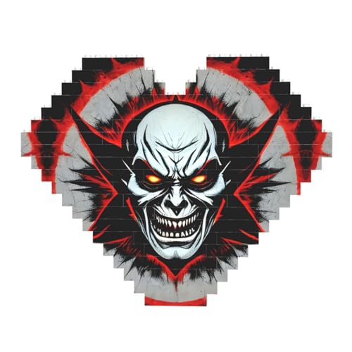 Red and Black Evil Ghost Print Building Brick Block Puzzle - Heart Shaped Picture Puzzles, Wooden Picture Jigsaw Puzzles von ZhRiYan