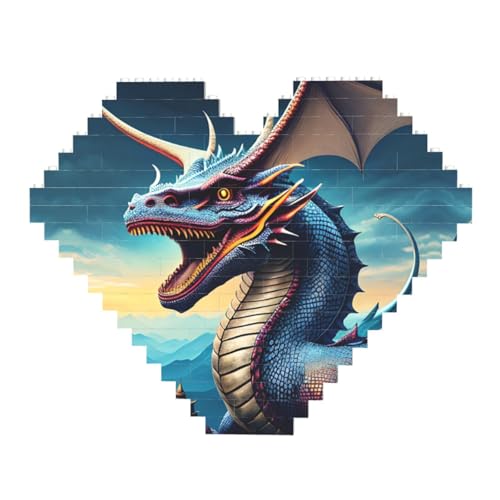 Roaring Dragon Print Building Brick Block Puzzle - Heart Shaped Picture Puzzles, Wooden Picture Jigsaw Puzzles von ZhRiYan