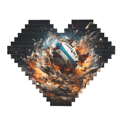 Rugby on Fire Print Building Brick Block Puzzle - Heart Shaped Picture Puzzles, Wooden Picture Jigsaw Puzzles von ZhRiYan