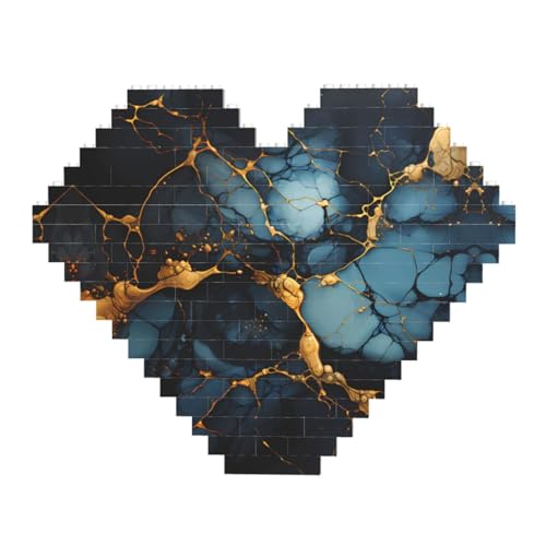 Schwarz-goldener marmorierter Druck Baustein-Puzzle – Herzförmige Bilderpuzzles, Holzbilder-Puzzles von ZhRiYan