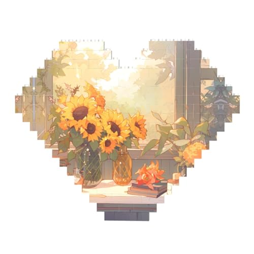 Sonnenblumen unter der Fensterbank Druck Baustein-Puzzle – Herzförmige Bilderpuzzles, Holzbilder-Puzzles Sonnenblumen unter der Fensterbank Druck Baustein-Puzzle – Herzförmige Bilderpuzzles, Holzbilder-Puzzles von ZhRiYan