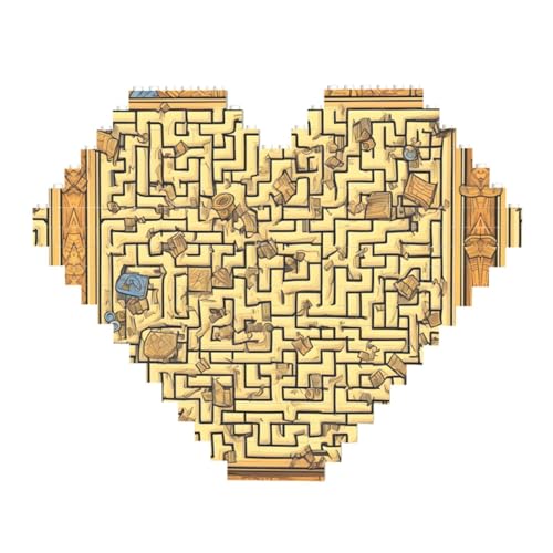 Treasure Maze Print Building Brick Block Puzzle - Heart Shaped Picture Puzzles, Wooden Picture Jigsaw Puzzles von ZhRiYan