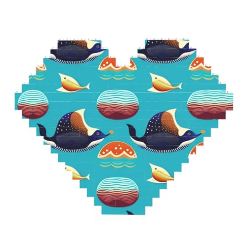 Tropischer Fischmuster-Druck Baustein-Puzzle – Herzförmige Bildpuzzles, Holzbilder-Puzzles von ZhRiYan
