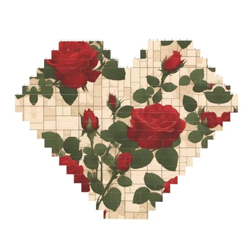 Viele rote Rosen Druck Baustein Block Puzzle - Herzförmige Bilderpuzzles, Holzbilder-Puzzles von ZhRiYan