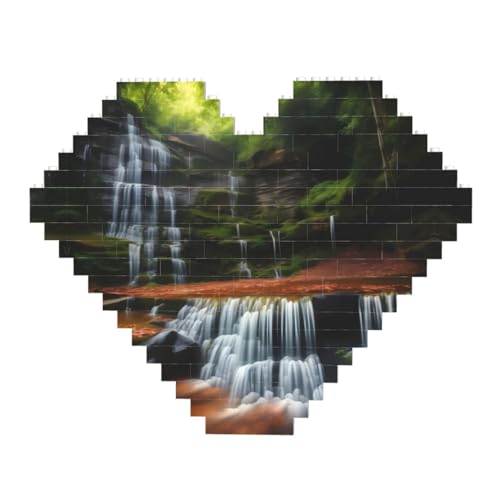 Wasserfallansicht Druck Baustein Block Puzzle - Herzförmige Bilderpuzzles, Holzbild Puzzle von ZhRiYan
