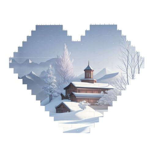 Winterlandschaft Druck Baustein Block Puzzle - Herzförmige Bildpuzzles Holzbild Puzzle von ZhRiYan