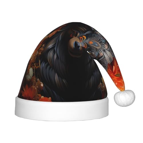 ZhRiYan Schwarze Antilope mit Blumen, klassische Weihnachtsmann-Weihnachtsmann-Weihnachtsmann-Party, Kopfbedeckung, warme Urlaubsmütze, perfekte Kopfbedeckung für Weihnachten, Halloween von ZhRiYan