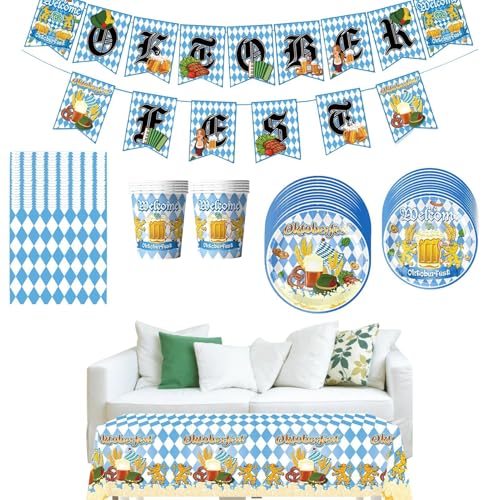 Zhadyu Oktoberfest Deko - Festzelt Deko Tischdecke Banner | Blaue Weiße Pappteller Lebhafte Farben Für Freunde Teens von Zhadyu
