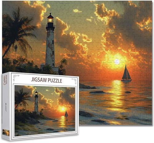Puzzle 500 Teile Leuchtturm Klassische Puzzle Erwachsene Holzpuzzle EIN Herausforderndes RäTsel Denken Trainieren Gehirn Stimulieren Compact Box Mit Poster, Puzzlespiele Die Ganze Familie 52x38cm Y-1 von Zhagynob